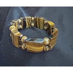 Vintage Tiger Eye Stretch Bracelet Wide 3/4"   B057